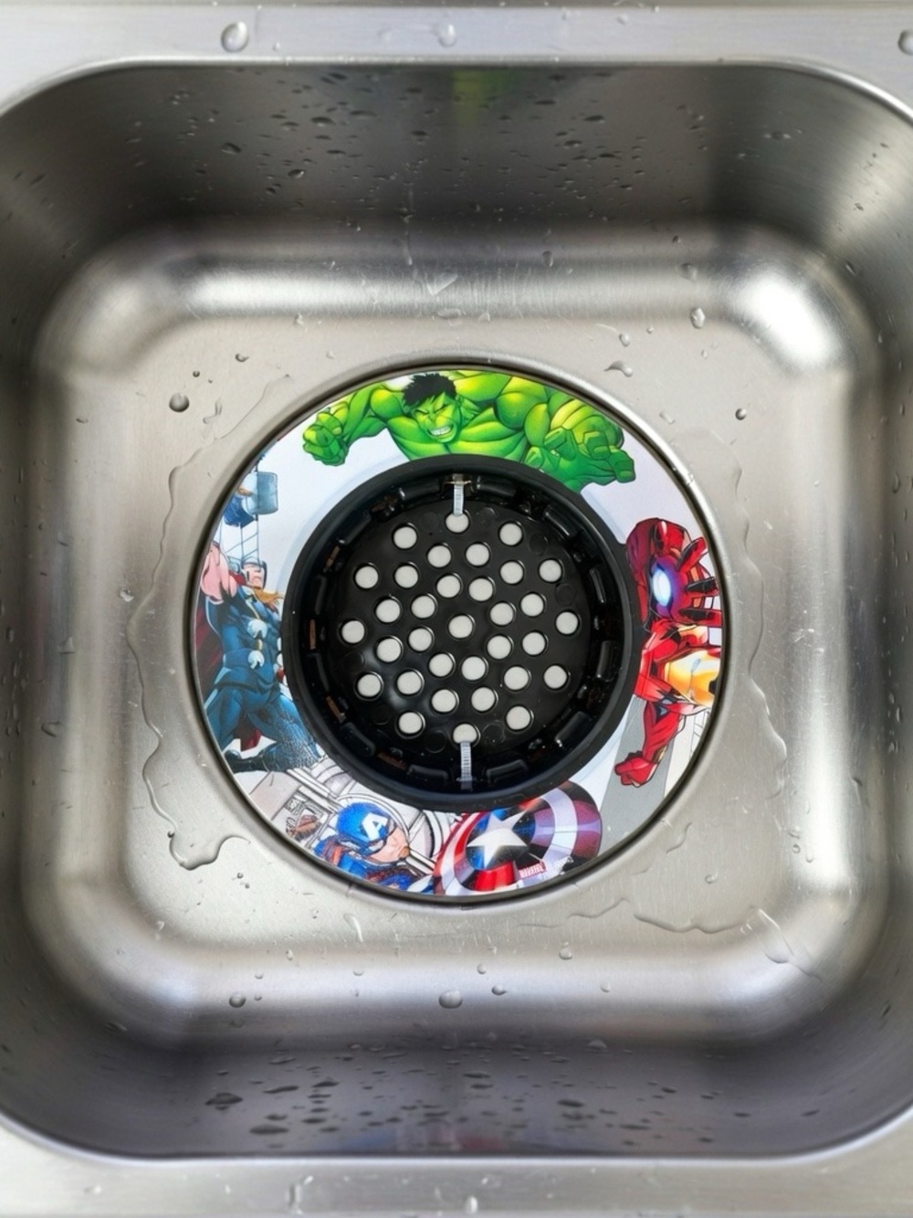 Marvel Avengers Black Sink Strainer with Hero Artwork